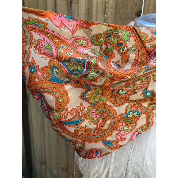 Vintage 60s PAISLEY SILK Bright INFINITY Tube Scarf - Picture 2 of 3